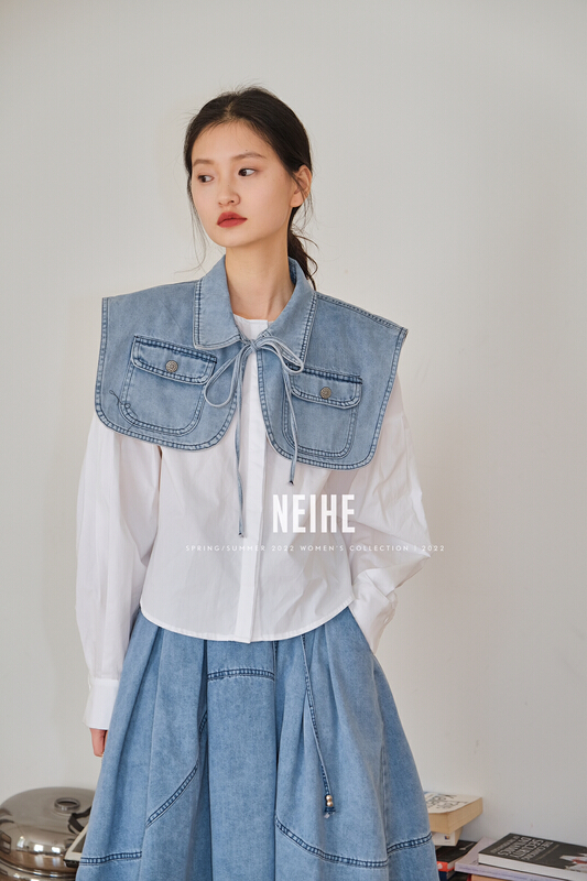 New year in early spring! [neihe] Korean versatile lace up shirt (with denim shawl) 22058# zxx