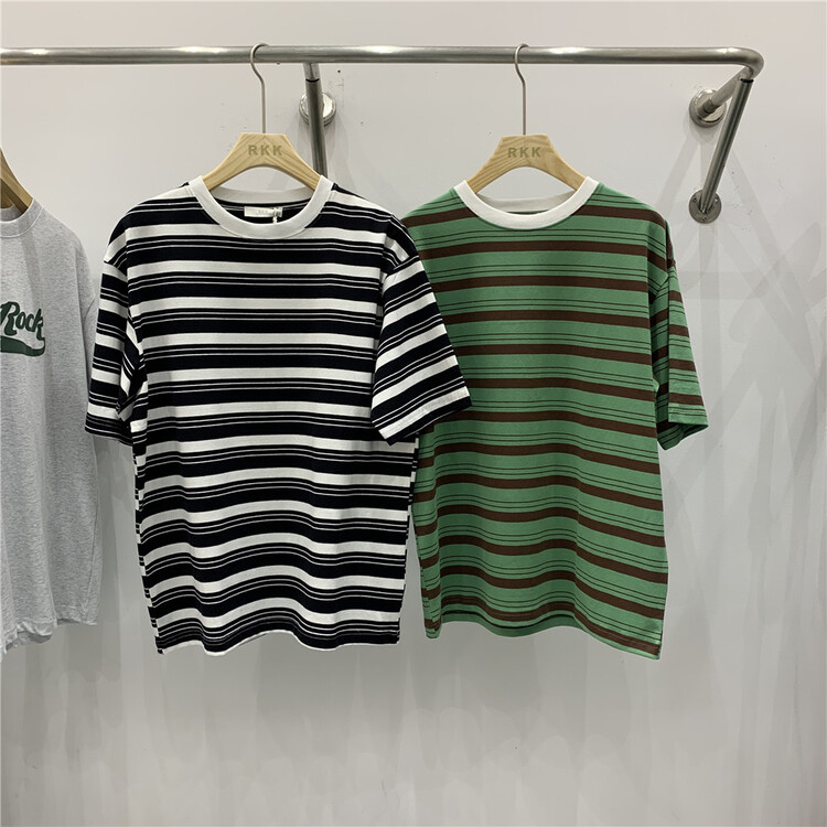 [RKK] crew neck versatile stripe short sleeve T-shirt t252# ZZL