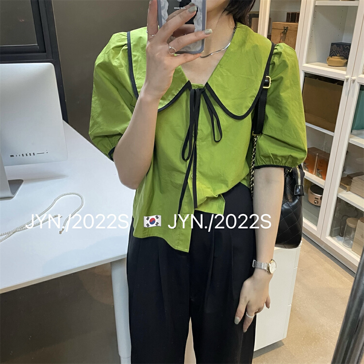 New in early summer! [jyn golden rain lemon] baby collar bubble sleeve shirt 7268# LSL