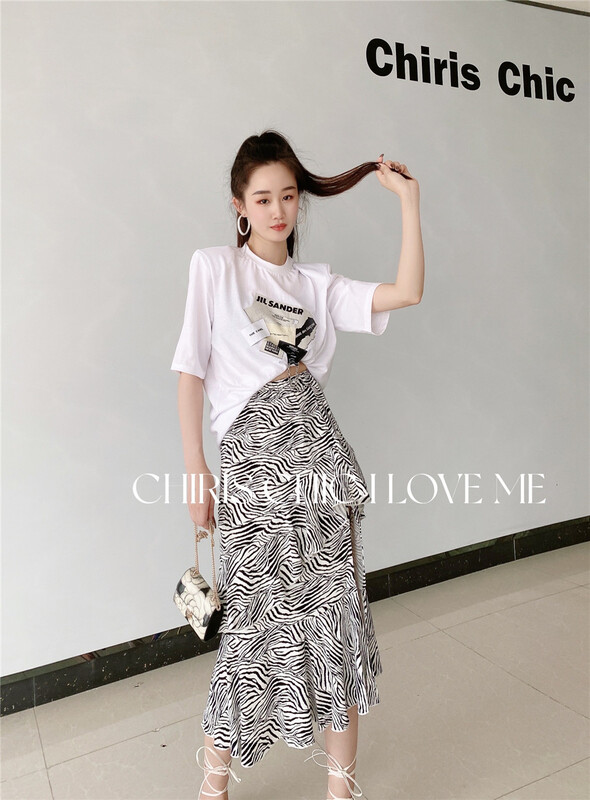 goods in stock! New in early summer! [iris chic] Korean zebra Ruffle Skirt 8-mm044# ozq