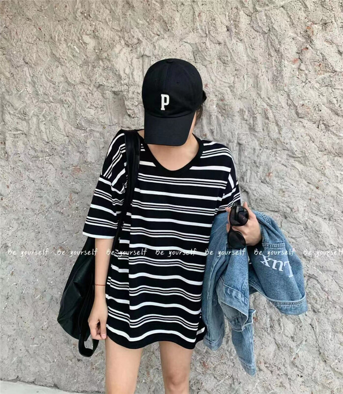 New year in early spring! [be your self] crew neck stripe Casual Short Sleeve T-shirt t66086# LSL
