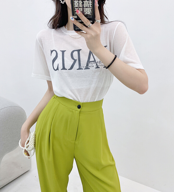 [Xi Xi] contrast letters versatile short sleeve T-shirt ys6008# ozq