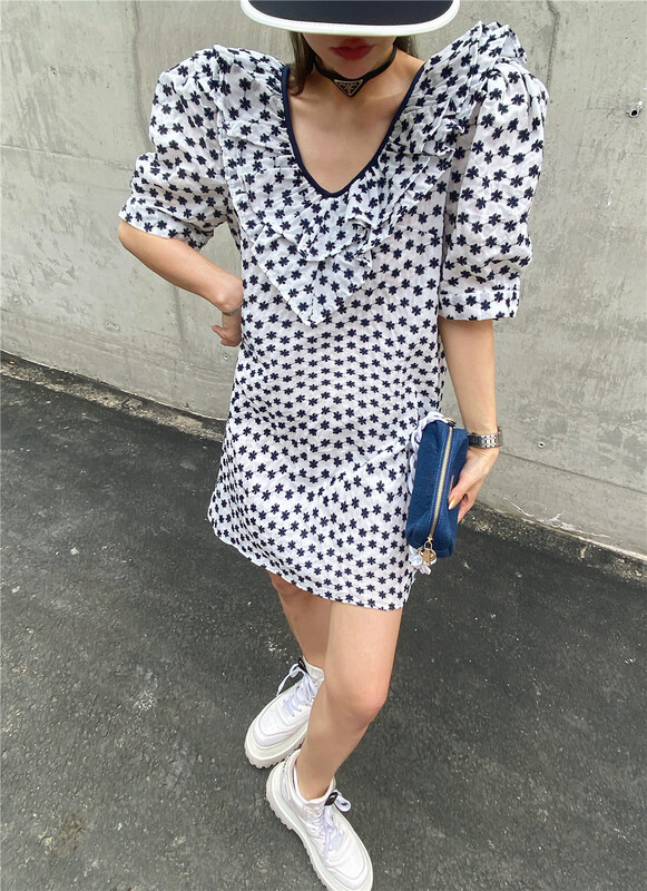 [yixuanru] fashion V-neck floral dress 9291# ozq