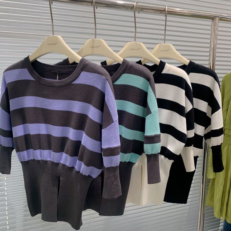 goods in stock! New year in early spring! [going] striped front split pullover shirt 9075-1# jhy