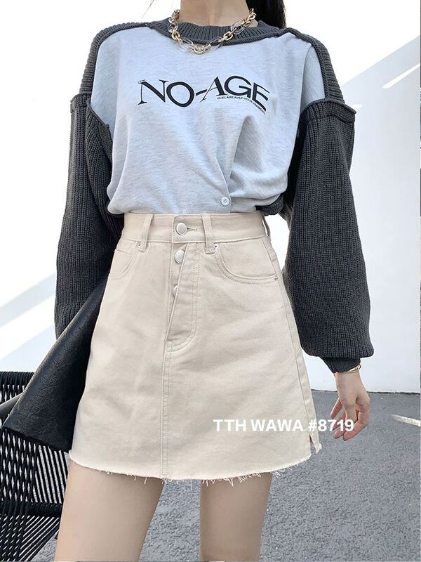 Original price 84.90! [Wawa] high waist denim light proof skirt 8719# CJJ