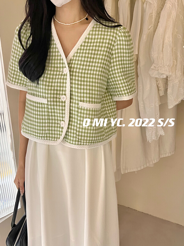 goods in stock! New in early summer! [O MI] xiaoxiangfeng V-neck single breasted shirt 3602# HBx