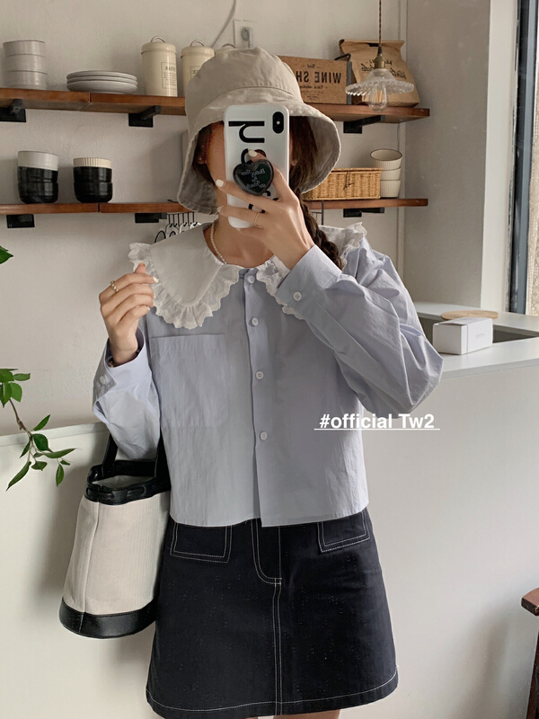 早春上新!【TW2】法式時尚拼色娃娃領小衫  15259#  HBX