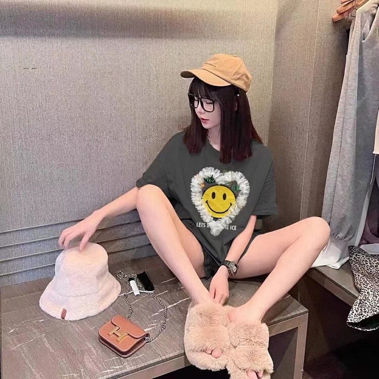 [Jin Han] love lace smiling face short sleeve T-shirt 8681# ozq