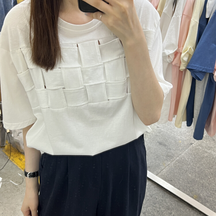 [Libai Li Bai] Korean design sense woven short sleeve T-shirt 8185# ll
