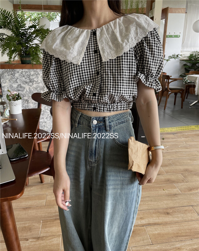 [Nina life] Plaid fashion versatile blouse 3996# zxl