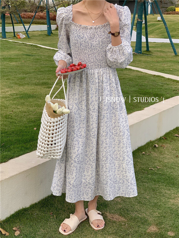 goods in stock! New year in early spring! [I snow] Korean style square neck floral dress 212158# WPL