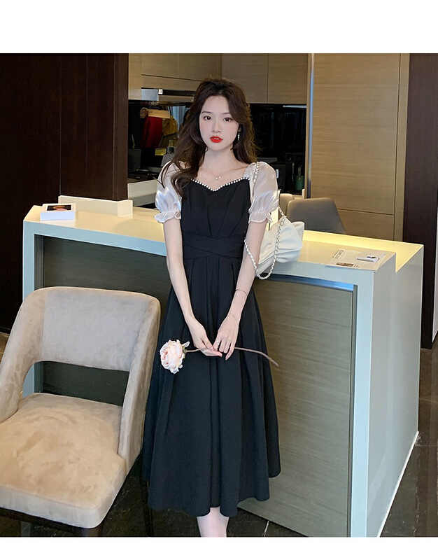 [Yingying new clothes] high waist retro minority design bandage, waist closing and thin dress 7402# Cl