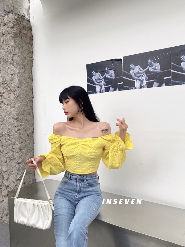 Original price 88.99! New year in early spring! [inseven] French generous collar with off shoulder design, small shirt 23655# ozq