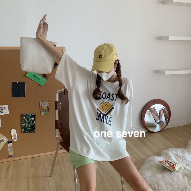 New year in early spring! [one seven] toast wash print loose short sleeve T-shirt 6889# XYY