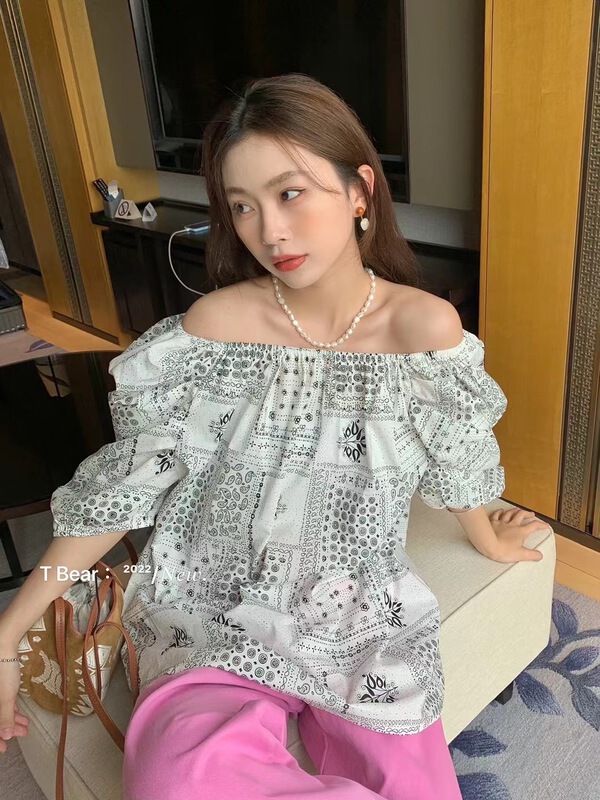 [t.bear] round neck bubble sleeve casual loose shirt 28776# zxx