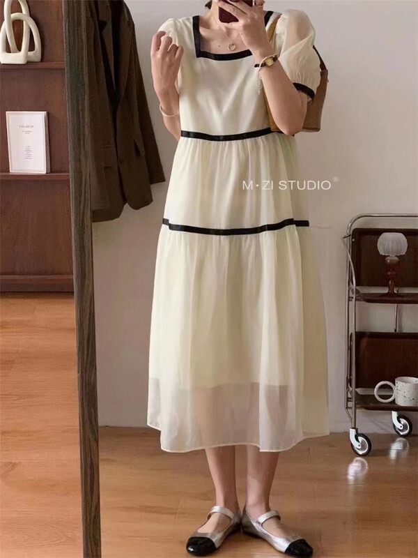 [m.zi studio] pleated square neck Pullover dress 6928# HBx