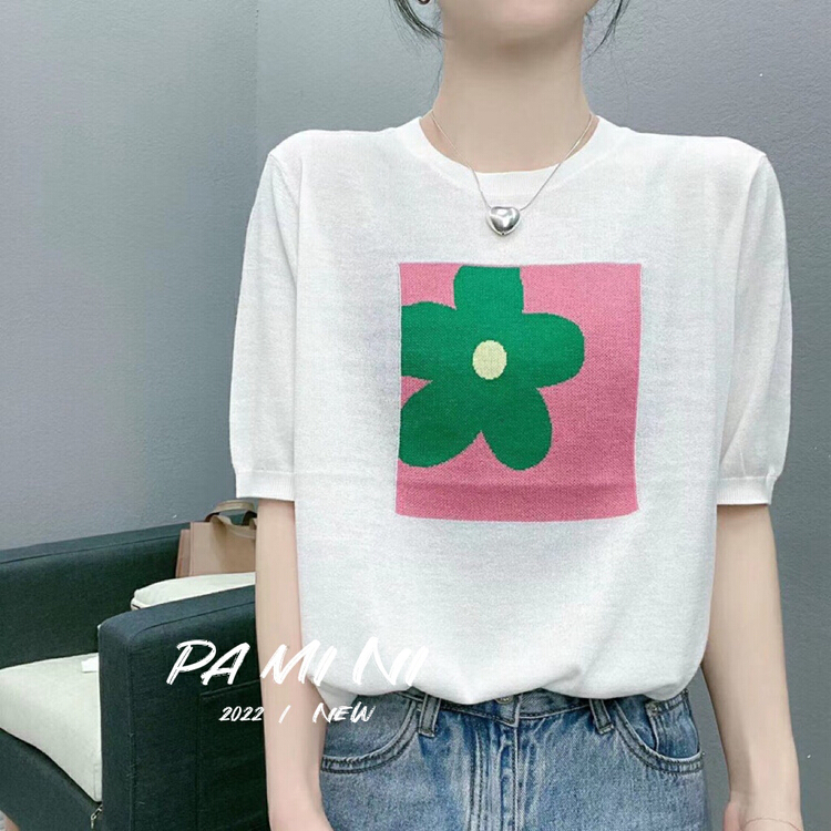 [pamini] flower color matching shows thin, soft and comfortable thin sweater 22127# Cl