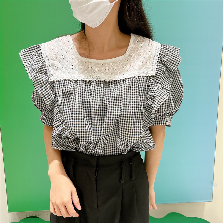 [fenla] Plaid fashion versatile blouse 5669# XYJ