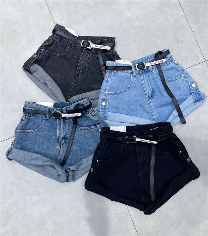 [洣 Cho] trendy fashion Vintage denim shorts (with waist rope) 6930# LSL