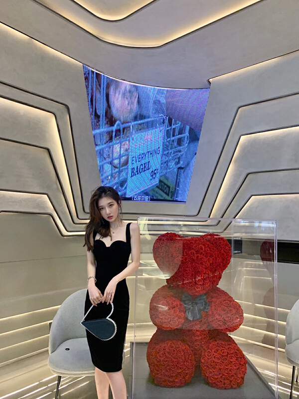 [pepper] Vintage velvet slim rose suspender dress 1229# ozq