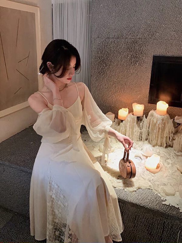 New in early summer! [L.L studio] splicing lace suspender dress (with detachable shawl) 7575# PCZ