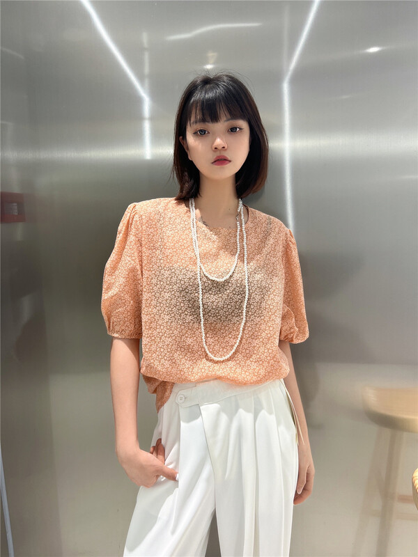[Xixi studio] simple and versatile bubble sleeve shirt (with chain) 9030# XYJ