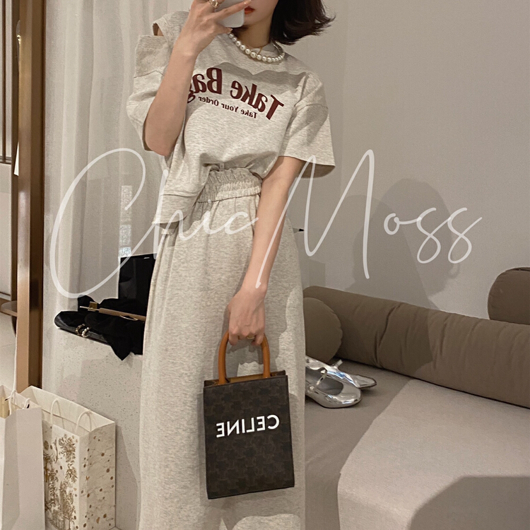 [jun.t] letter Print Top + slim skirt two piece suit 5963# PCZ