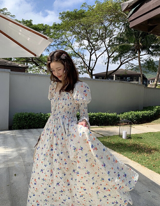 goods in stock! New year in early spring! [smile baby] fashion floral medium length dress b2601# WPL