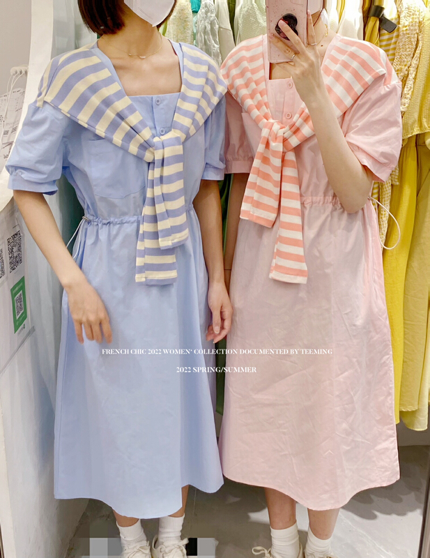 [teem ing] ins design shawl fake two-piece dress 22t260# hjy