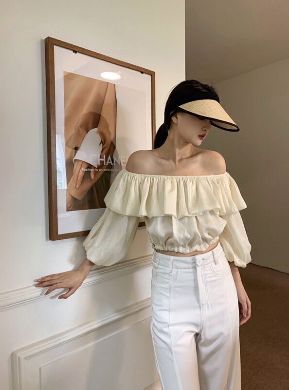 New in early summer! [neihe] ruffled off shoulder short shirt 22179# zxx