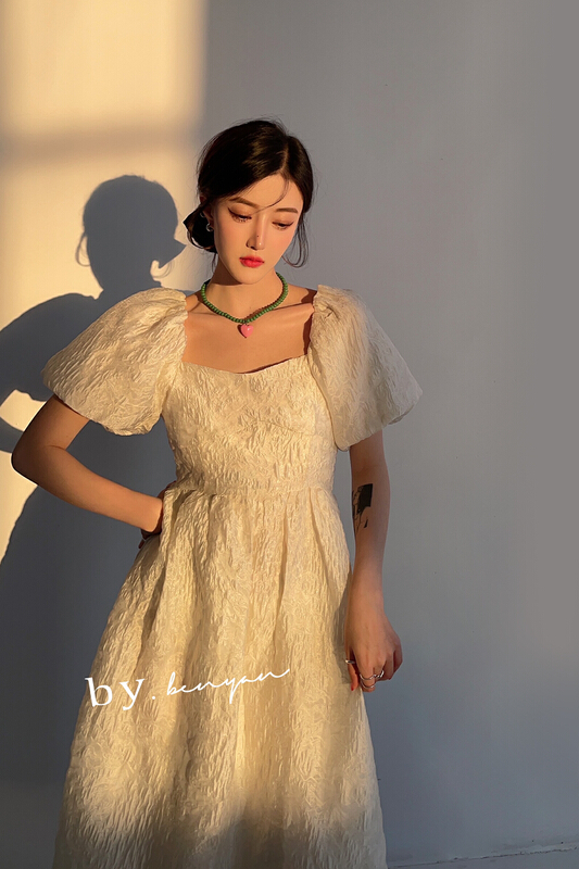 Stock! [benyan] French retro square collar dress 6038\zxx