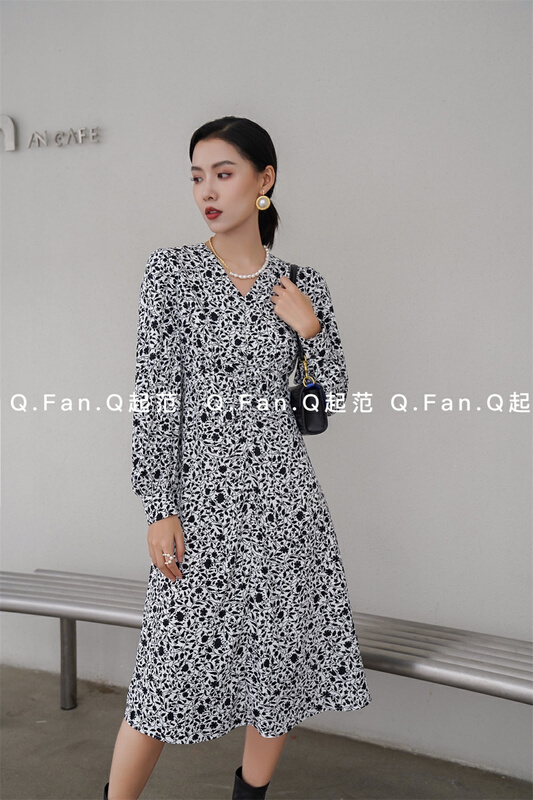 [style] light mature style V-neck floral dress 7675# JJ