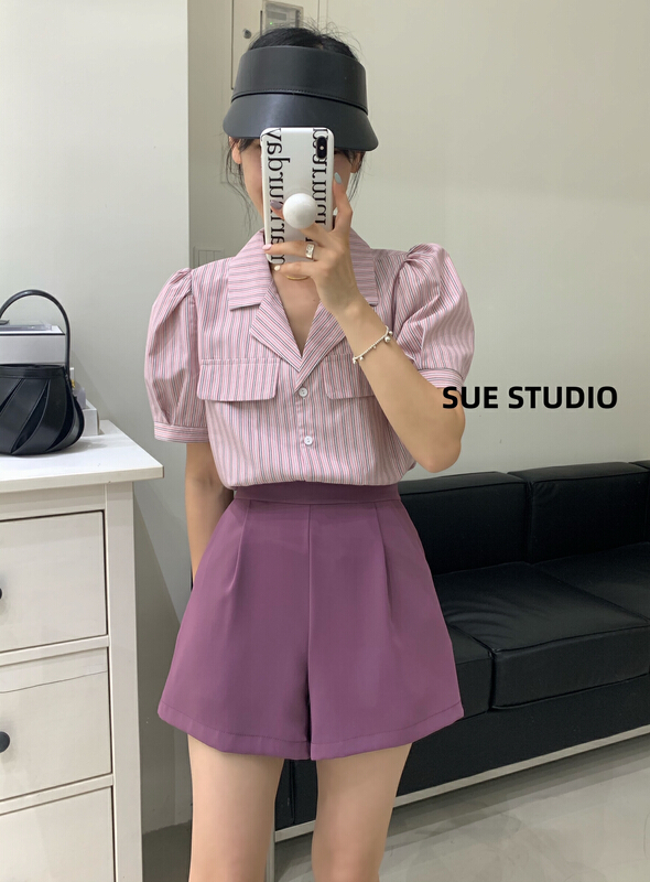 [Sue studio] suit collar vertical single breasted shirt 99985# zjy