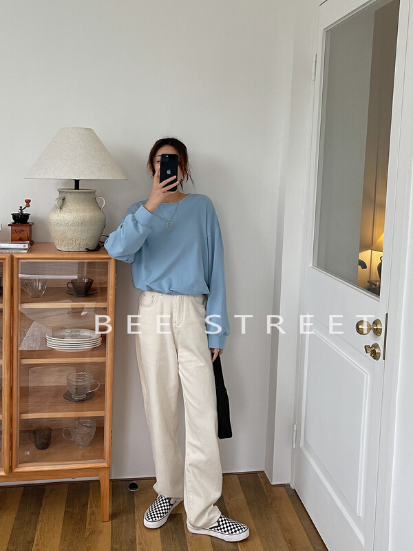 New year in early spring! [bee Street] comfortable and simple round neck with drawstring at hem 9033# lwy