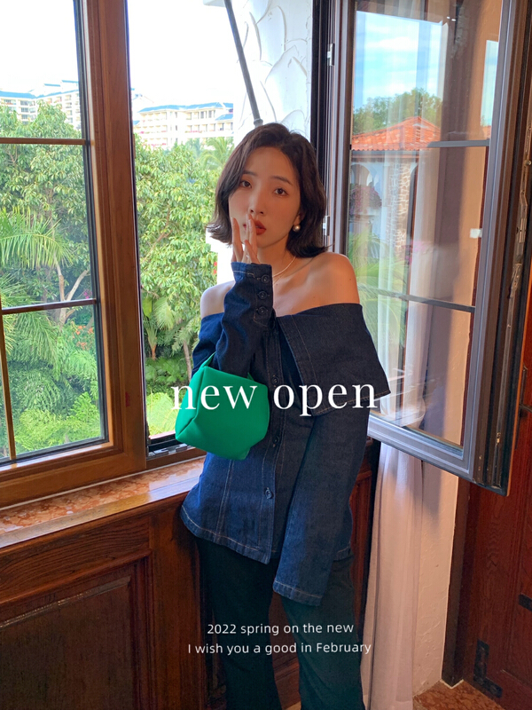 New year in early spring! [new open] retro straight neck off shoulder sexy denim jacket gy22160# zxl