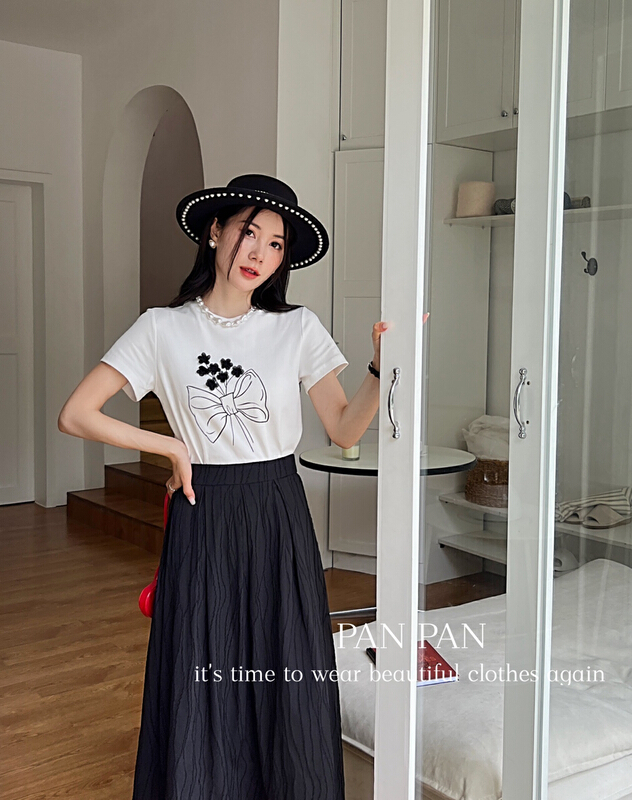 [Panpan] Korean round neck color matching short sleeve T-shirt 3286# cqw