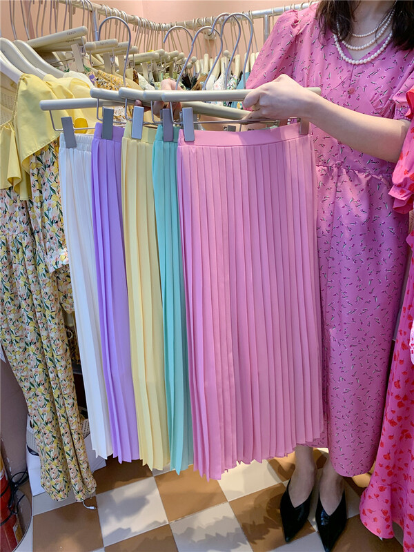 New in early summer! [again] simple, clean and versatile medium length pleated skirt (only selling skirt) 6177# PCZ