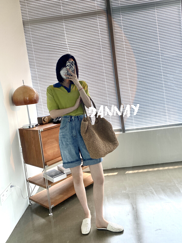 【DANNAY】韓版寬鬆撞色Polo領短款針織衫  6531#  WPL