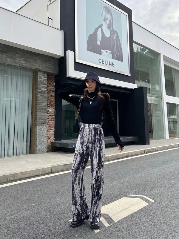 New year in early spring! [win more] trendy and fashionable splash ink loose and slim casual pants 22063# cqw