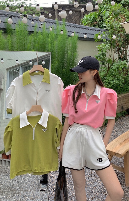[our] Korean color contrast fashion polo collar short sleeve T-shirt 9821# LSW