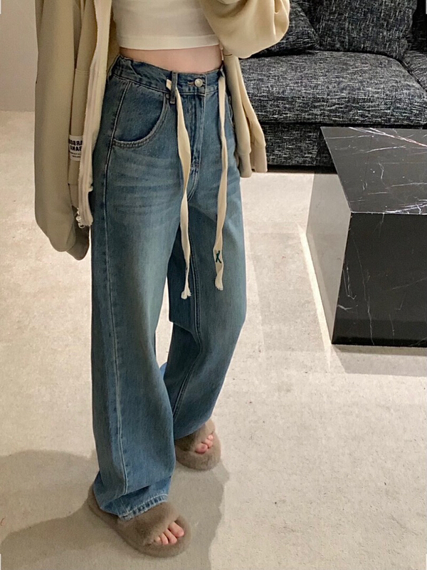 New year in early spring! [ten. Ten] Korean casual slim embroidery drawstring loose straight jeans 8800# jhy