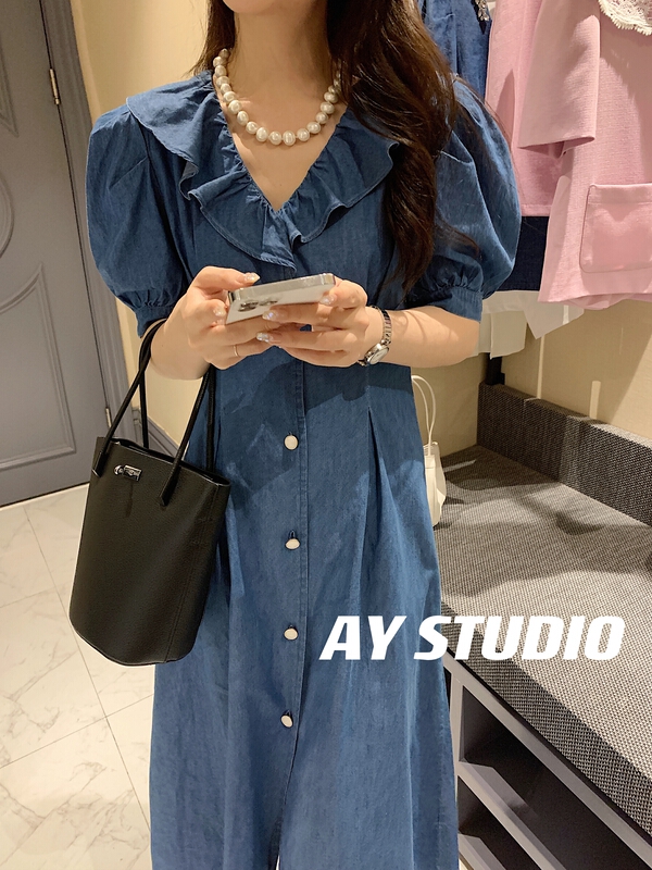 goods in stock! [ay studio] Korean lady Ruffle short sleeved dress 66792# zxx
