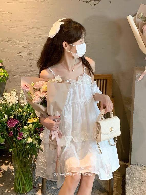 [w design] Korean baby pearl suspender dress (with pearl chain) 14641# WPL