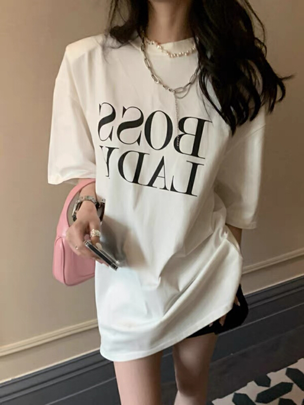 New in early summer! [rasion] lettered print crew neck short sleeve T-shirt 7156# LSL