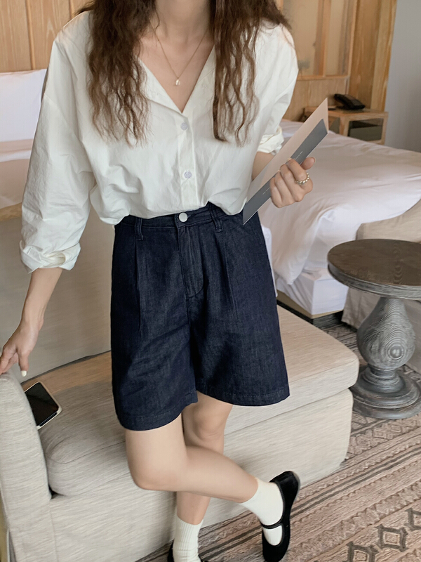 New year in early spring! [meet me] single button versatile Wide Leg Denim Shorts ys1-6960# L