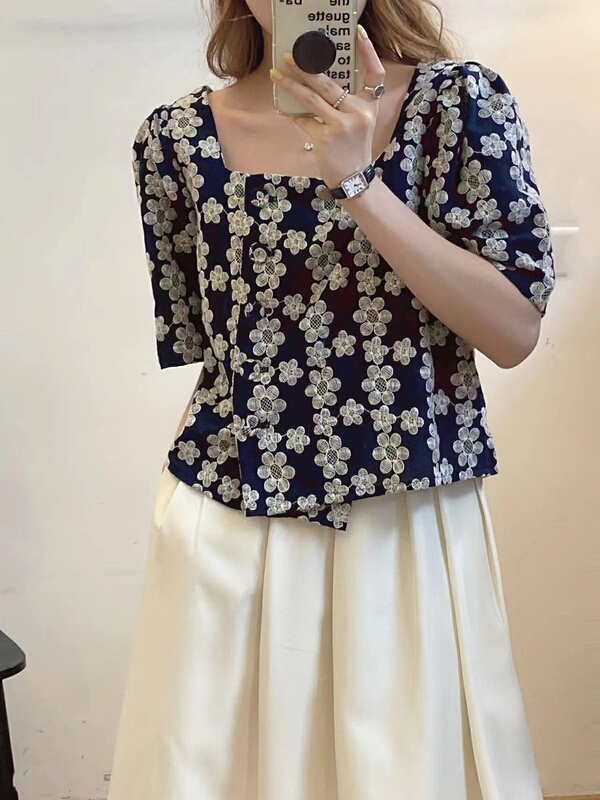 [tototellme] Korean version simple embroidered blouse 20505# HBx