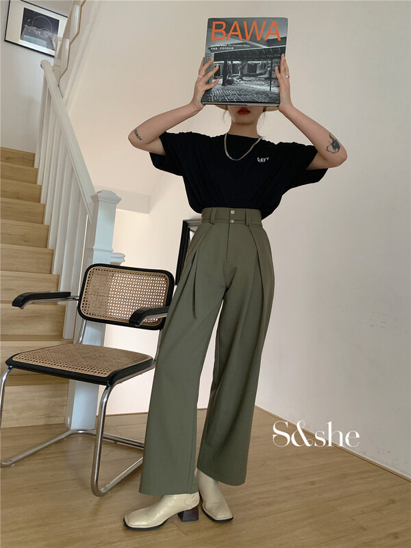 In early summer! [s&she] high waist double button wide leg pants 1161a\xj