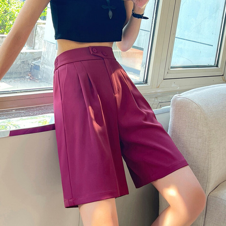 [kakajia] solid color loose wide leg five point casual shorts 9069# ozq