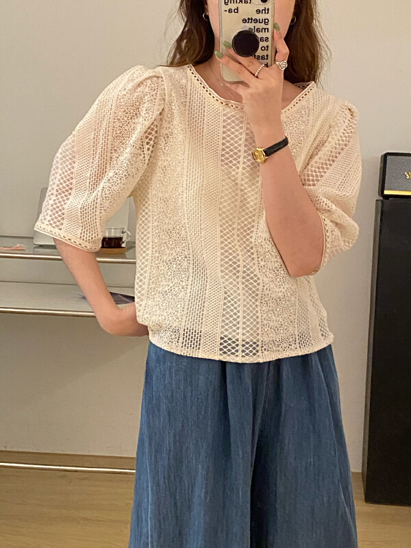 [tototellme] Korean version simple lace blouse 23158# HBx