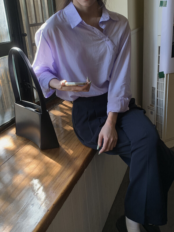 goods in stock! New year in early spring! [forming-z] small diagonal button design solid color simple shirt 91093# zxl